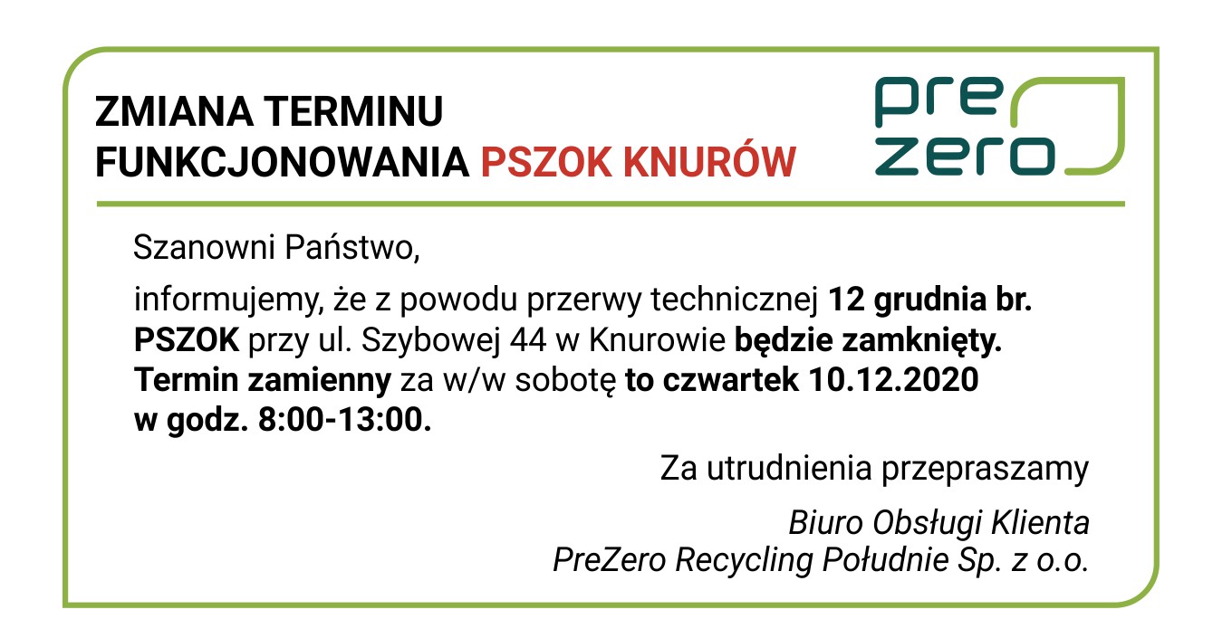 oficjalne ogłoszenie Firmy PreZero Recycling Południe sp. z o.o.